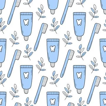 Toothbrush and toothpaste seamless pattern Stock Illustration