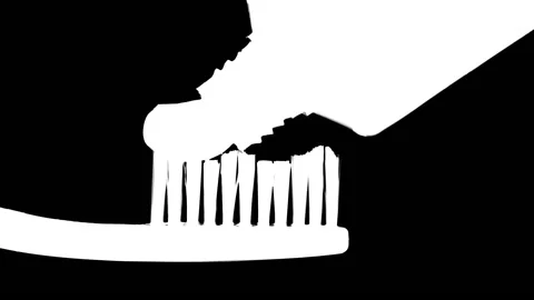 Toothbrush And Toothpaste (Silhouette With Black Background) Stock Footage 159849600