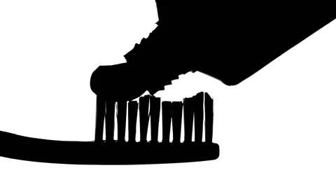 Toothbrush And Toothpaste (Silhouette With White Background) Stock Footage 159849310