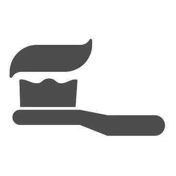 Toothbrush and toothpaste solid icon. Home dental cleaning, oral hygiene symbol Stock Illustration
