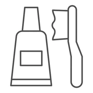 Toothbrush and toothpaste thin line icon. Brush and paste tube, oral hygiene Stock Illustration