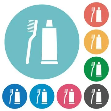 Toothbrush and toothpaste tube flat round icons Stock Illustration