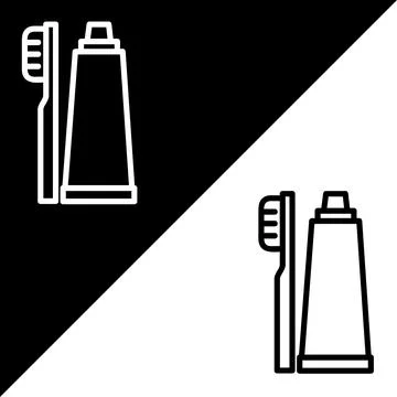 Toothbrush and Toothpaste Vector Icon, Outline style Stock Illustration
