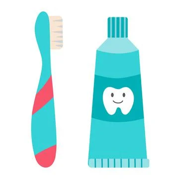 Toothbrush and toothpaste, vector illustration in cartoon flat style. Dental and Stock Illustration