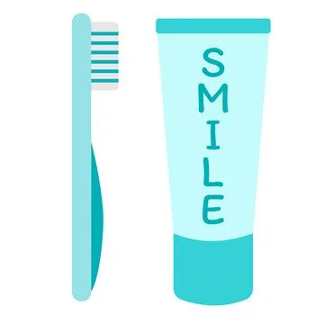 Toothbrush and toothpaste, vector illustration in cartoon flat style. Dental and Stock Illustration