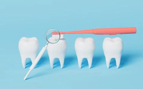 A toothbrush brushing the teeth in the blue background, 3d rendering. Stock Illustration