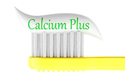 Toothbrush with calcium plus toothpaste. 3D rendering Stock Illustration