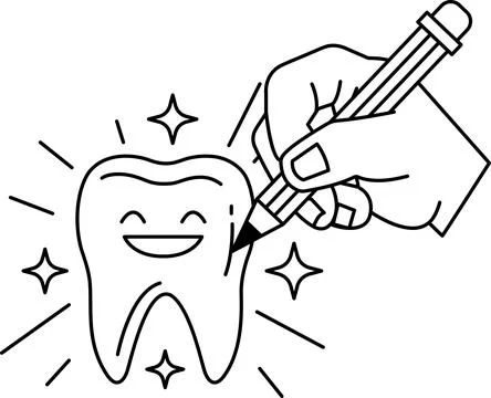 A toothbrush is drawing a smiley face on a tooth Stock Illustration