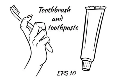 Toothbrush in hand and toothpaste. Stock Illustration