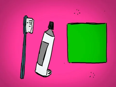 Toothbrush  - Hand Drawn - Caucasian Hand - green screen - pink - SD Stock Footage 70204291