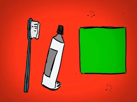 Toothbrush  - Hand Drawn - Caucasian Hand - green screen - red - SD Stock Footage 70204310