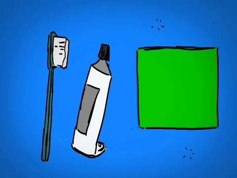 Toothbrush  - Hand Drawn - Caucasian Hand - green screen - blue - SD Stock Footage 70204341