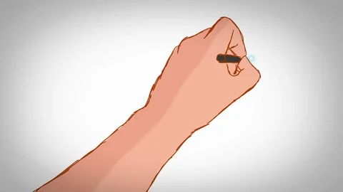 Toothbrush  - Hand Drawn - Caucasian Hand - green screen - red Stock Footage 70205152