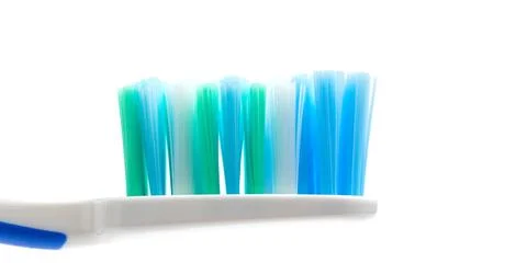 Toothbrush head close-up view, isolated on white background, macro Stock Photos