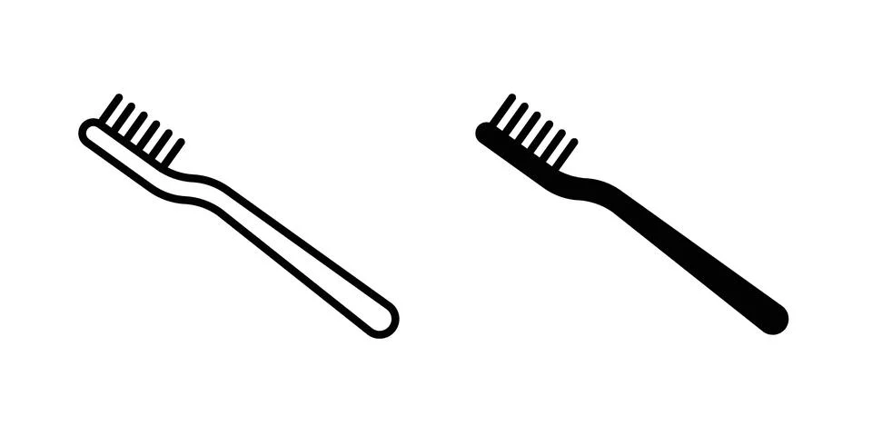 Toothbrush icon silhouette vector set. thin line pack Stock Illustration