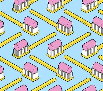 Toothbrush Isometric pattern seamless. toothbrush head vector background Stock Illustration