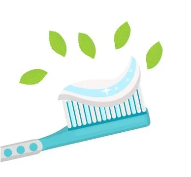 Toothbrush with mint paste. Isolated on white background. Vector illustration Illustrazione stock