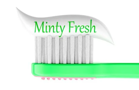 Toothbrush with mint toothpaste, minty fresh oral hygiene concept. 3D renderi Stock Illustration