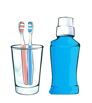 Toothbrush with Mouthwash Vector isolated object Stock Illustration