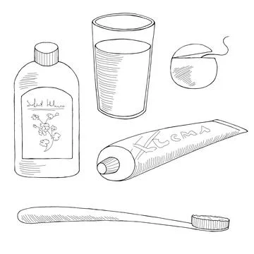 Toothbrush set graphic black white sketch isolated illustration vector Stock Illustration
