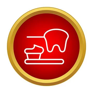 Toothbrush with toothpaste and molar icon on a red circle イラスト素材