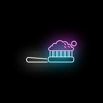 Toothbrush with toothpaste foam neon glowing dental care icon Stock Illustration