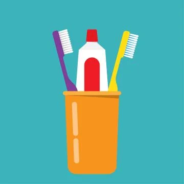 Toothbrush, toothpaste in a glass Stock Illustration