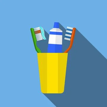 Toothbrush, toothpaste in a glass vector illustration. 스톡 일러스트