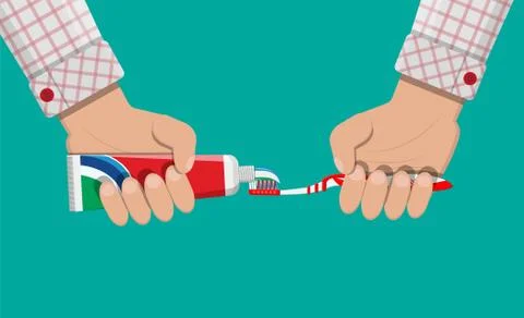 Toothbrush, toothpaste in hand. Brushing teeth. Stock Illustration