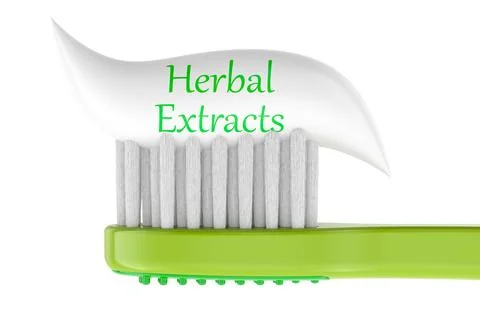 Toothbrush with toothpaste with Herbal Extracts. 3D rendering Illustrazione stock