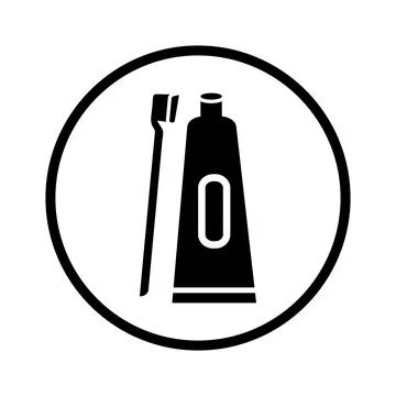 Toothbrush, toothpaste icon. Black vector graphics. Stock Illustration