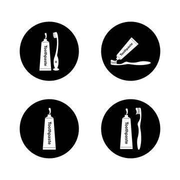 Toothbrush Toothpaste icon set. Button style Vector EPS. Stock Illustration