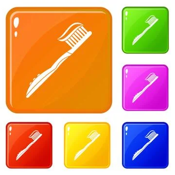 Toothbrush with toothpaste icons set vector color 스톡 일러스트