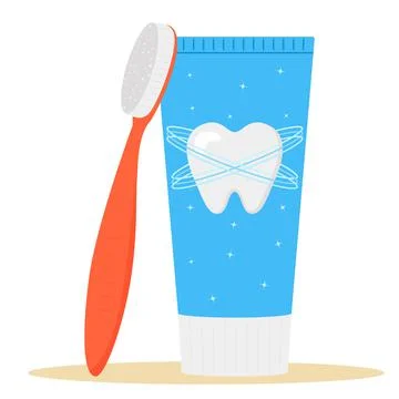 Toothbrush with toothpaste isolated on white background. Dental tools Stock Illustration