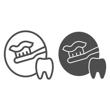 Toothbrush with toothpaste line and glyph icon. Dental care vector illustration Stock Illustration