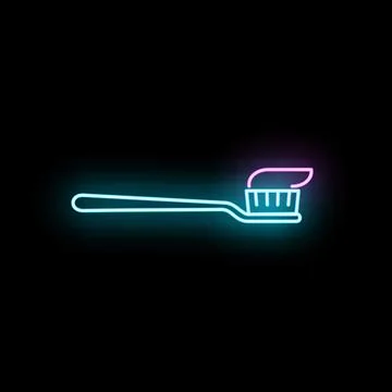 Toothbrush with toothpaste neon glowing icon symbol Stock Illustration