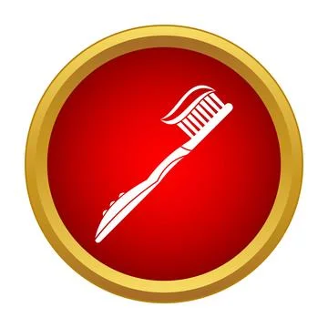 Toothbrush with toothpaste on red circle dental icon Stockillustratie