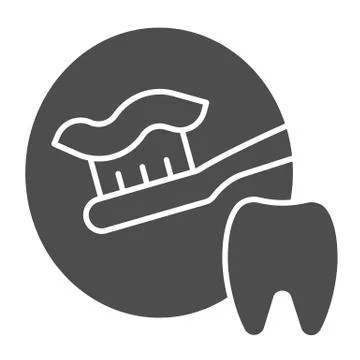 Toothbrush with toothpaste solid icon. Dental care vector illustration isolated Stock Illustration