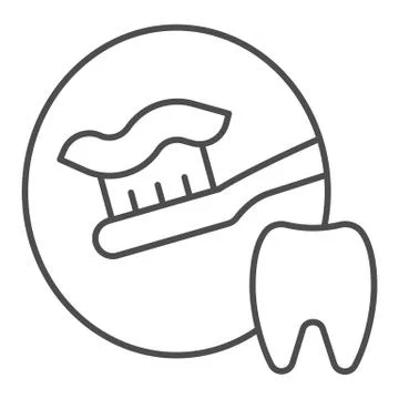 Toothbrush with toothpaste thin line icon. Dental care vector illustration Stockillustratie