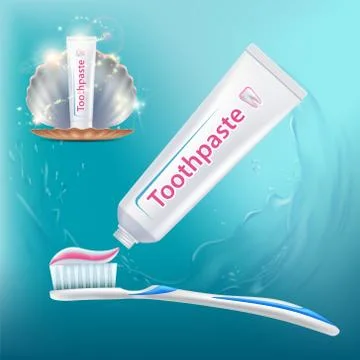Toothbrush with toothpaste. Tube packaging with label design. Stock Illustration