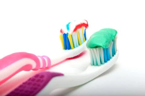 Toothbrush with toothpaste on a white background 스톡 사진