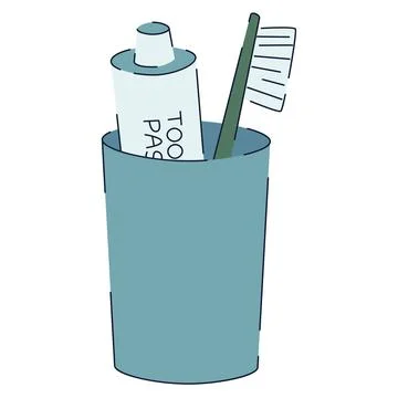 Toothbrushe and paste in plastic glass flat vector イラスト素材