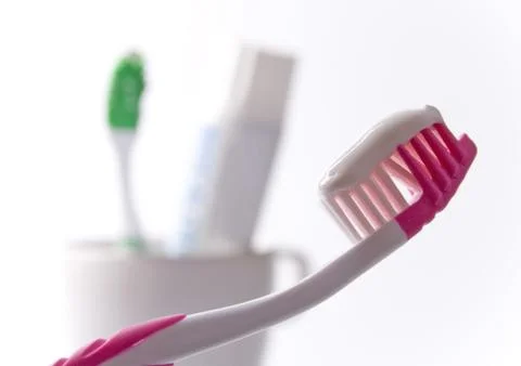Toothbrushe and toothpaste 스톡 사진
