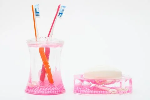 Toothbrushes and soap close up Stock Photos