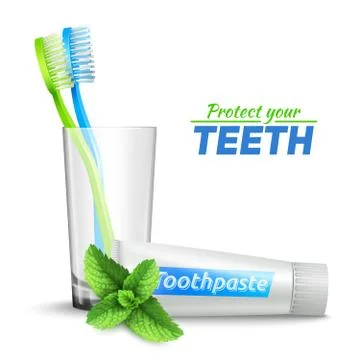 Toothbrushes In Glass  And Toothpaste Stock Illustration