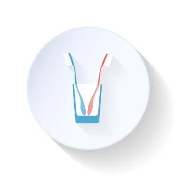 Toothbrushes in a glass flat icon Stock Illustration
