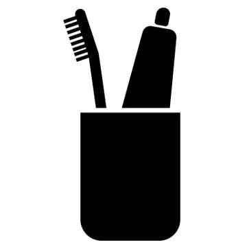 Toothbrushes icon on white background. toothbrush and tube toothpaste in glass. Stock Illustration