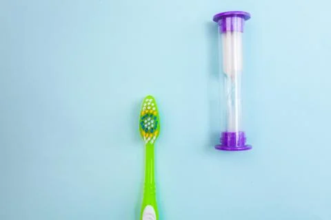 Toothbrushes on light blue background, close up different kinds of Toothbrush 스톡 사진