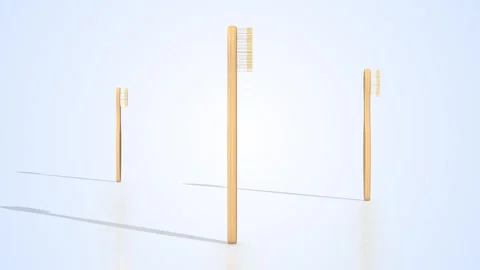 Toothbrushes on a Light Reflective Floor. Stylized Toothbrush 3D Animation. 4K Video stock 308232015