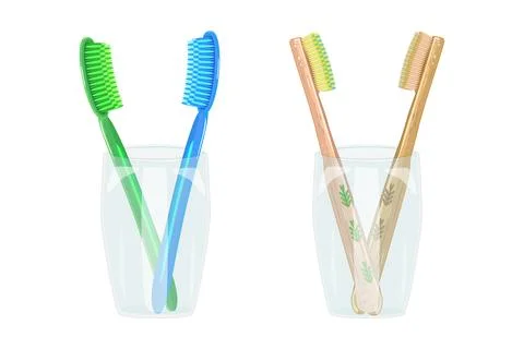 Toothbrushes in mug isolated on white background. Stock Illustration